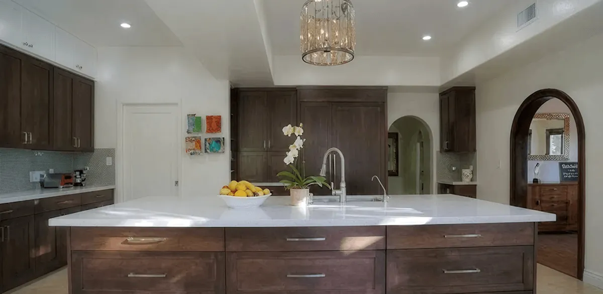 Cabinet refacing project with updated kitchen cabinets and island in Spokane, WA