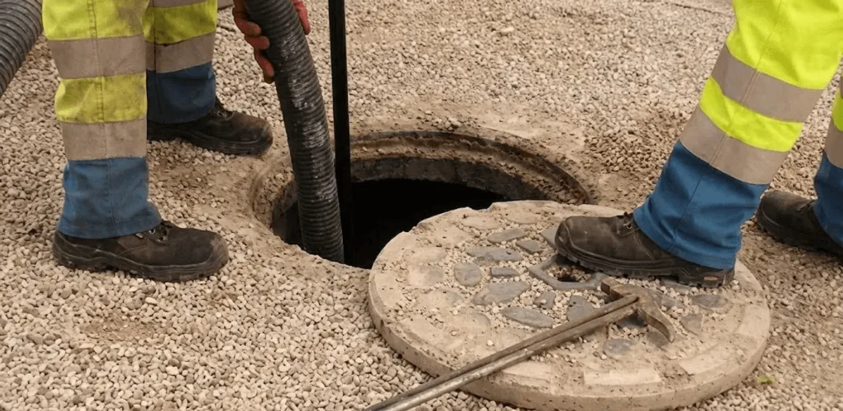 Drain cleaning crew clearing a sewer access point with professional equipment in Spokane, WA